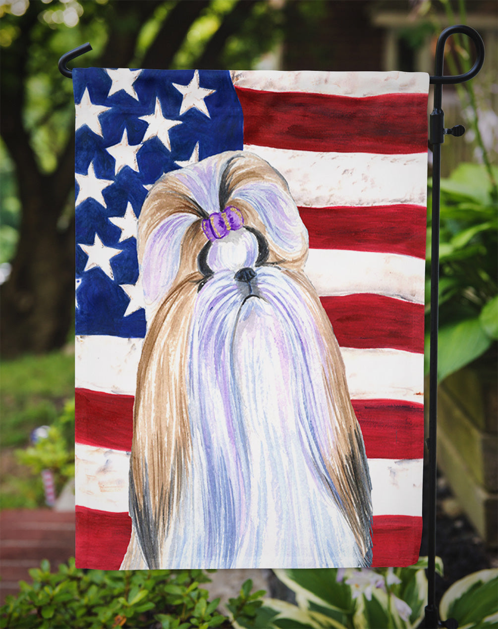 USA American Flag with Shih Tzu Garden Flag Mailbox Decorative Yard Banner Outside Patio Artwork for Flower Beds, Garden Size, Multicolor