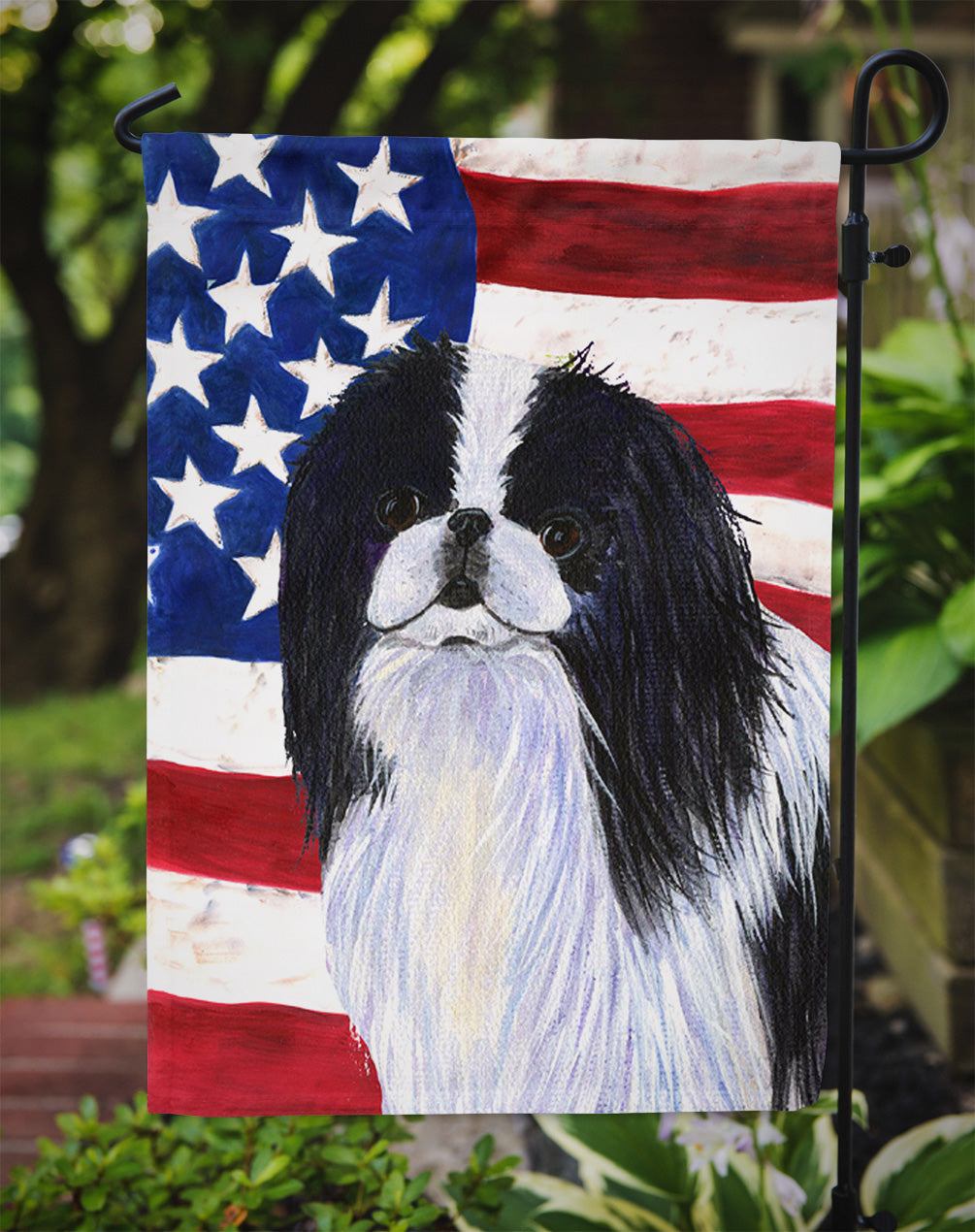 USA American Flag with Japanese Chin Garden Flag Mailbox Decorative Yard Banner Outside Patio Artwork for Flower Beds, Garden Size, Multicolor