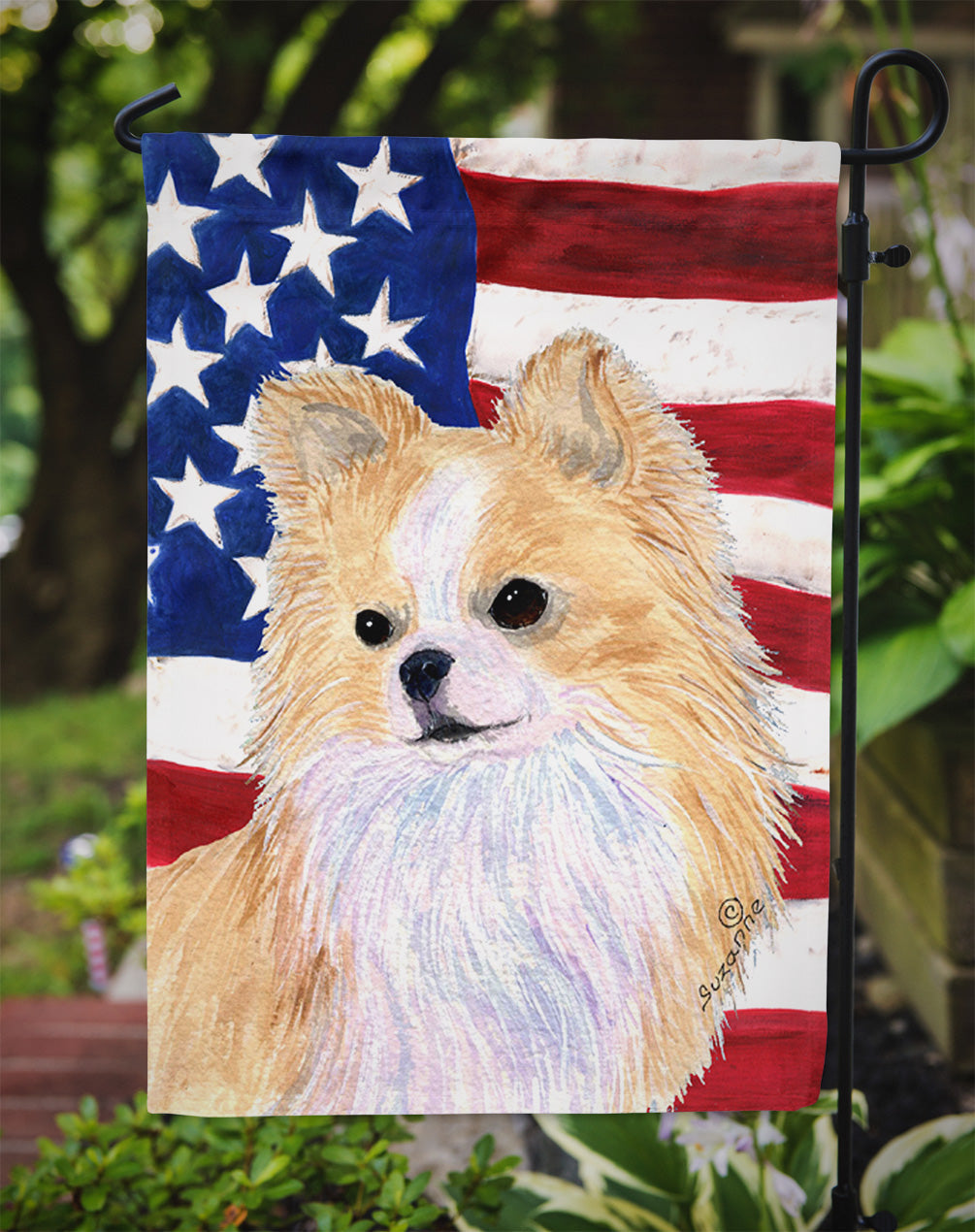 USA American Flag with Chihuahua Garden Flag Mailbox Decorative Yard Banner Outside Patio Artwork for Flower Beds, Garden Size, Multicolor