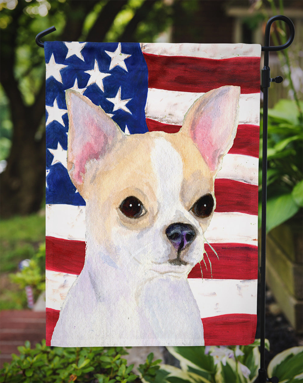 USA American Flag with Chihuahua Garden Flag Mailbox Decorative Yard Banner Outside Patio Artwork for Flower Beds, Garden Size, Multicolor