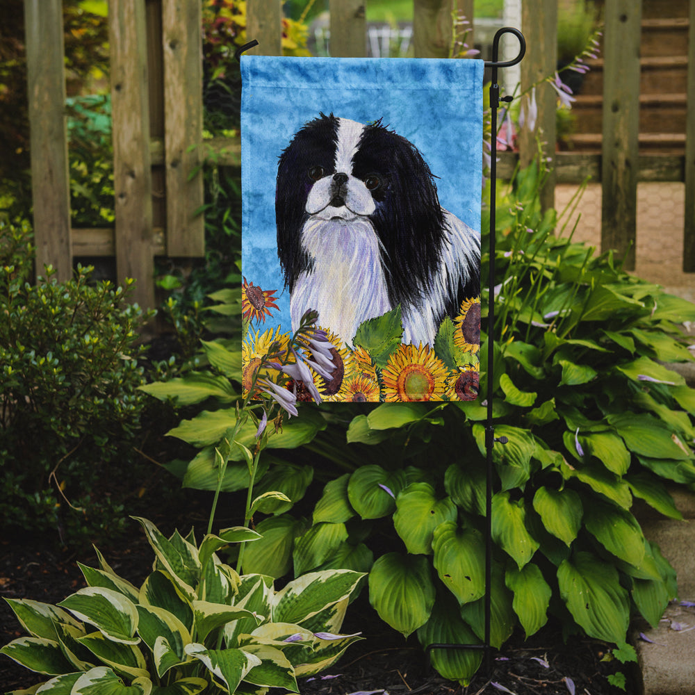 Japanese Chin in Summer Flowers Garden Flag Mailbox Decorative Yard Banner Outside Patio Artwork for Flower Beds, Garden Size, Multicolor