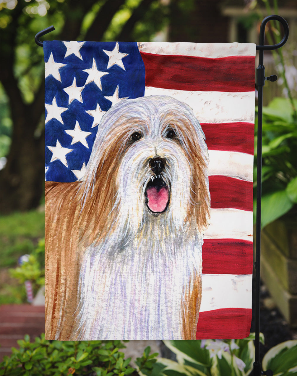USA American Flag with Bearded Collie Garden Flag Mailbox Decorative Yard Banner Outside Patio Artwork for Flower Beds, Garden Size, Multicolor