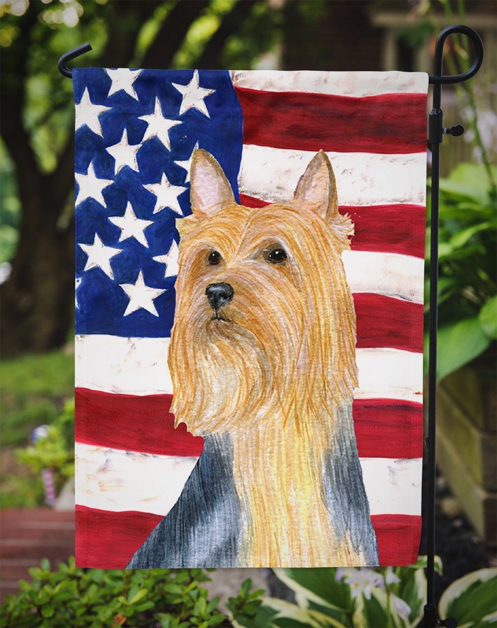 USA American Flag with Silky Terrier Garden Flag Mailbox Decorative Yard Banner Outside Patio Artwork for Flower Beds, Garden Size, Multicolor