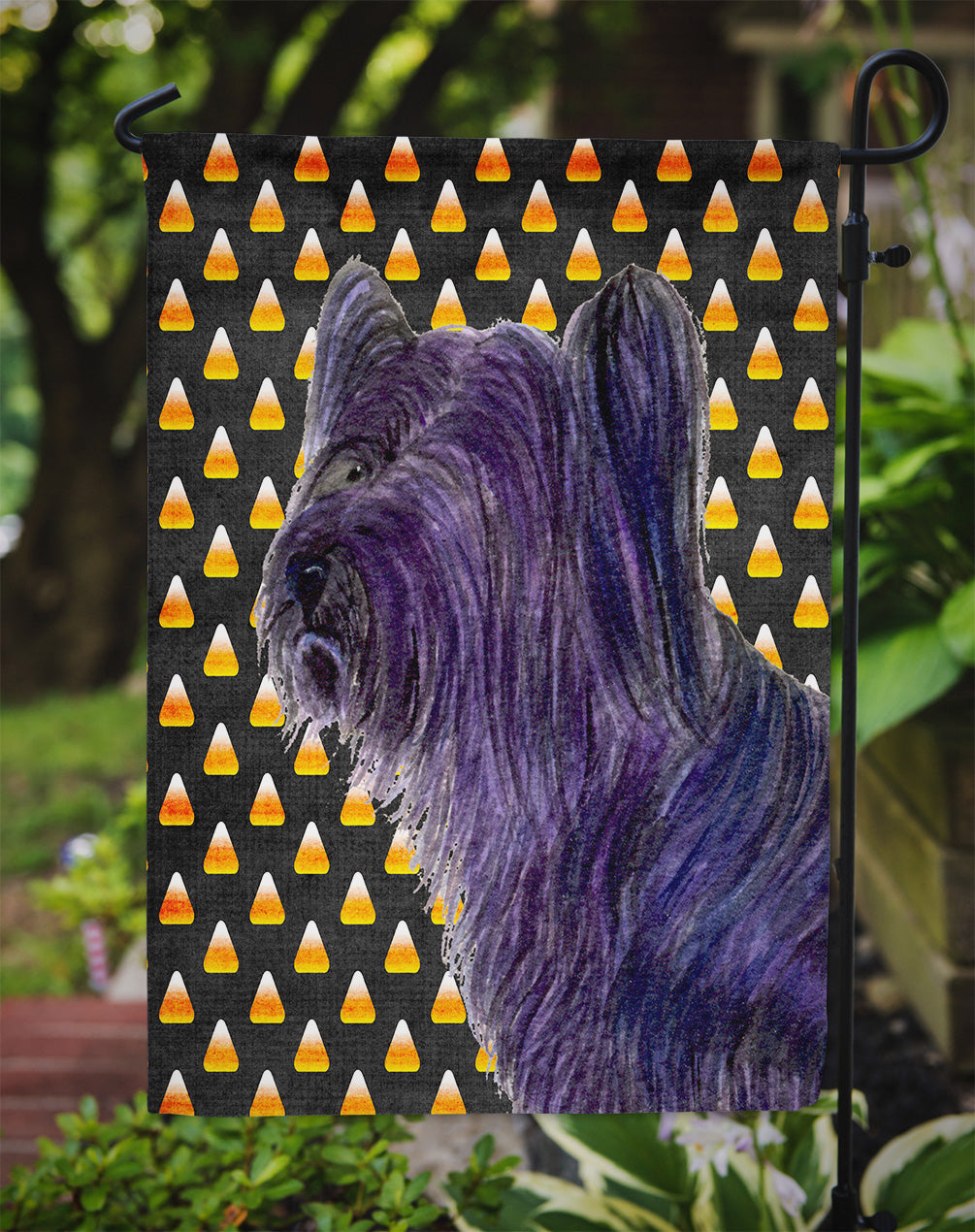 Skye Terrier Candy Corn Halloween Portrait Garden Flag Mailbox Decorative Yard Banner Outside Patio Artwork for Flower Beds, Garden Size, Multicolor