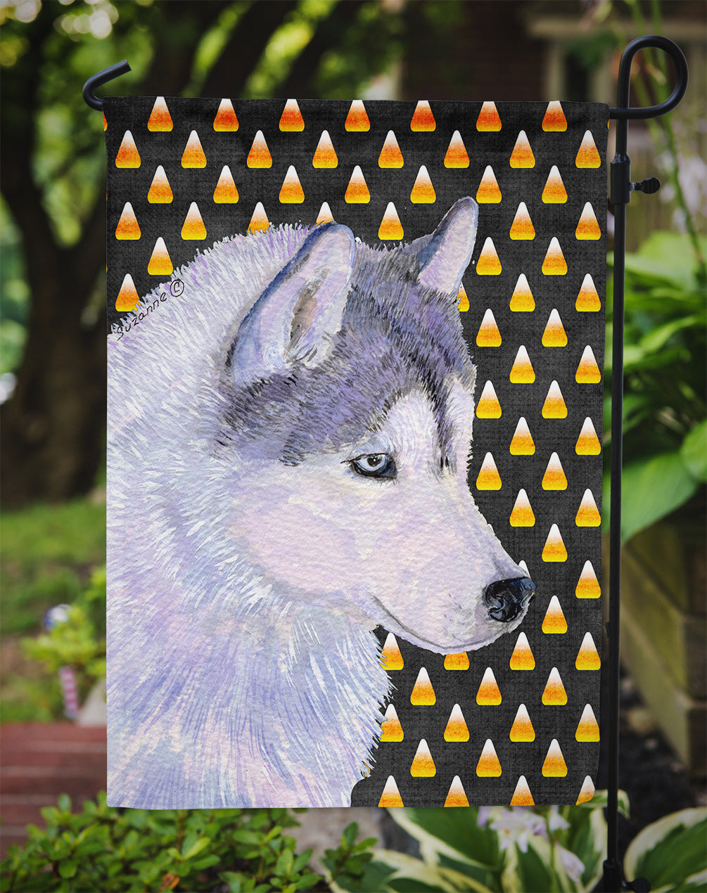 Siberian Husky Candy Corn Halloween Portrait Garden Flag Mailbox Decorative Yard Banner Outside Patio Artwork for Flower Beds, Garden Size, Multicolor