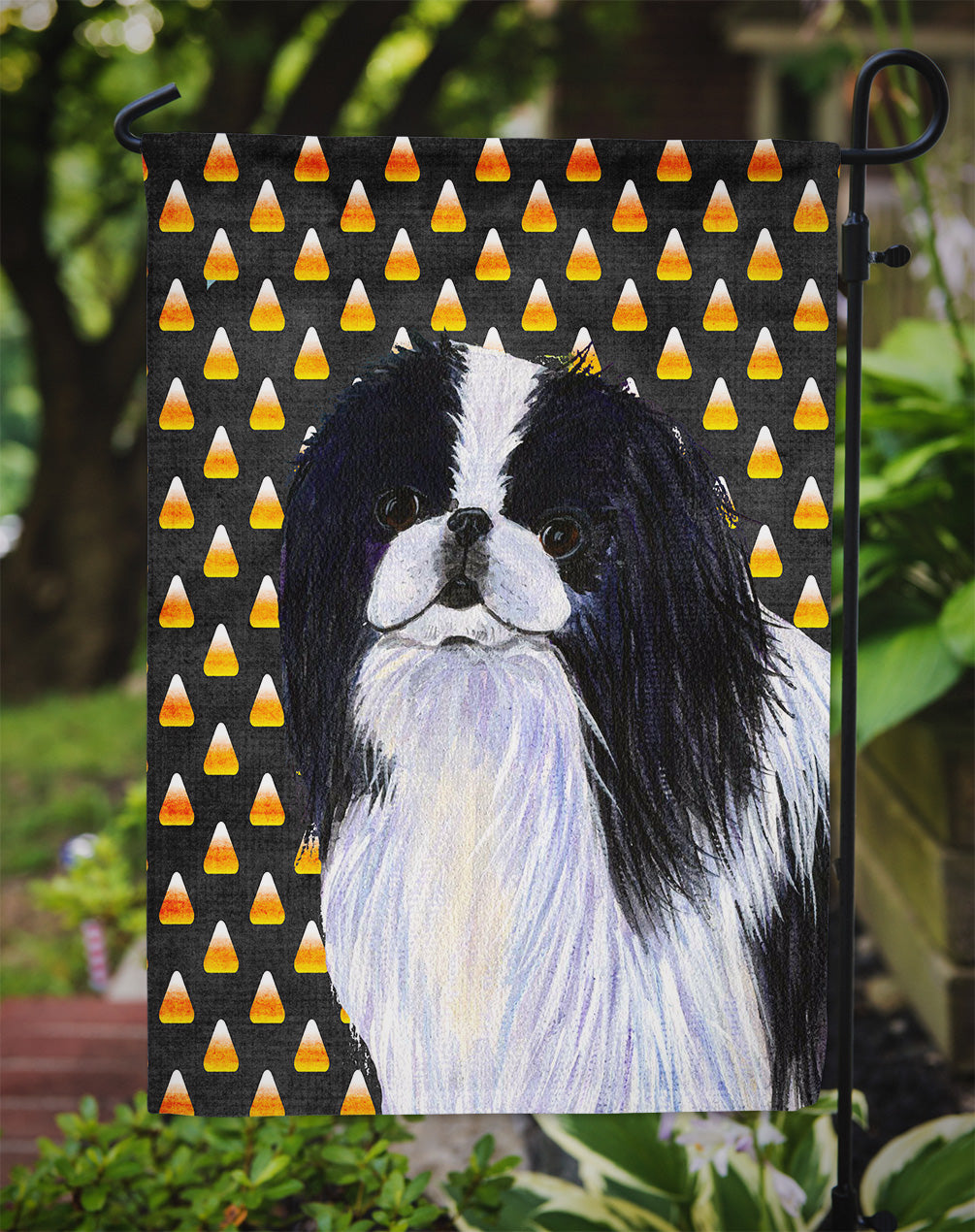 Japanese Chin Candy Corn Halloween Portrait Garden Flag Mailbox Decorative Yard Banner Outside Patio Artwork for Flower Beds, Garden Size, Multicolor