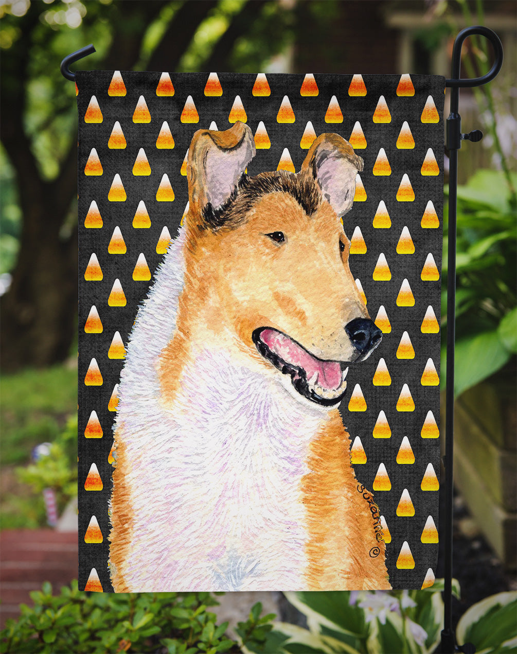 Collie Smooth Candy Corn Halloween Portrait Garden Flag Mailbox Decorative Yard Banner Outside Patio Artwork for Flower Beds, Garden Size, Multicolor