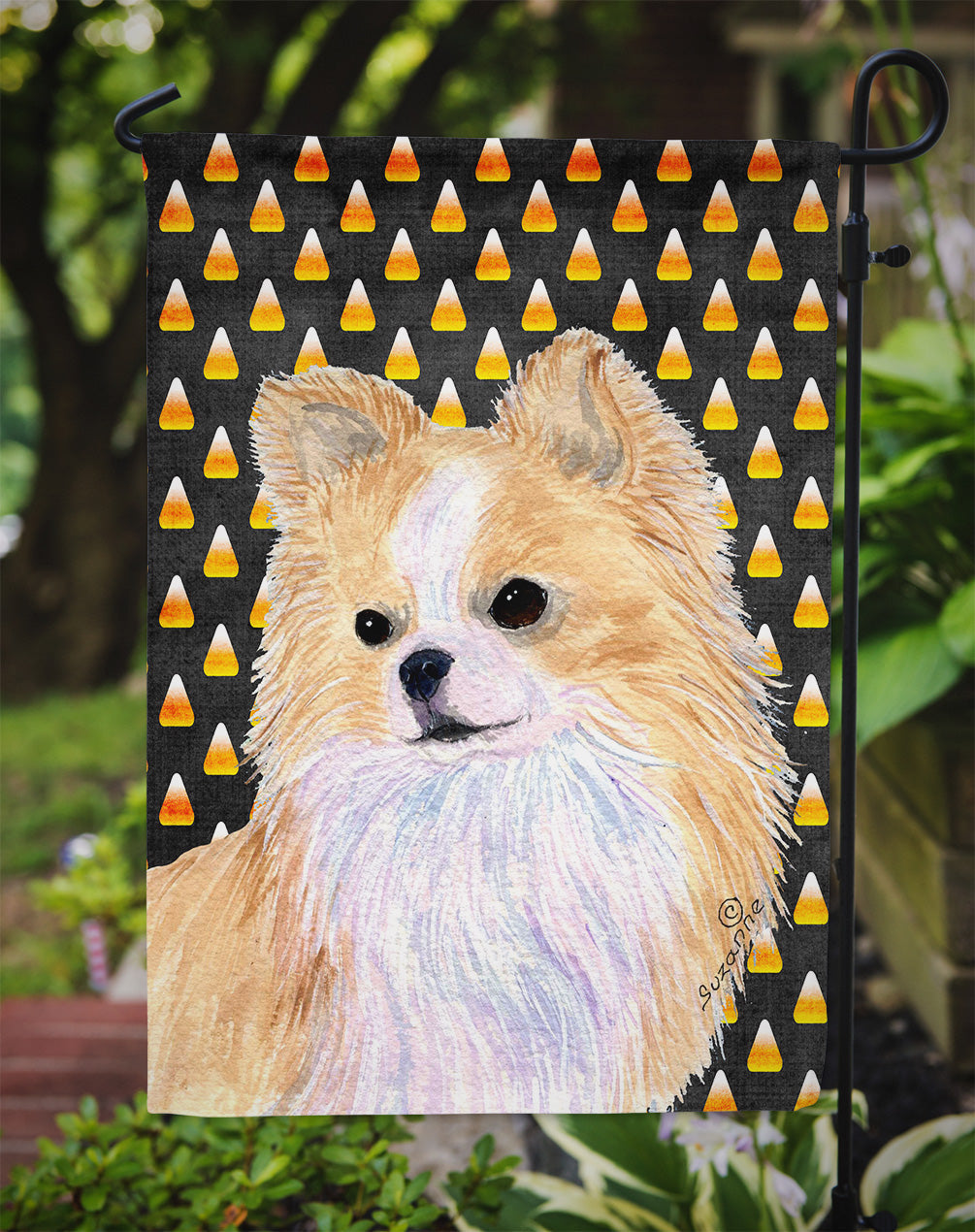 Chihuahua Candy Corn Halloween Portrait Garden Flag Mailbox Decorative Yard Banner Outside Patio Artwork for Flower Beds, Garden Size, Multicolor