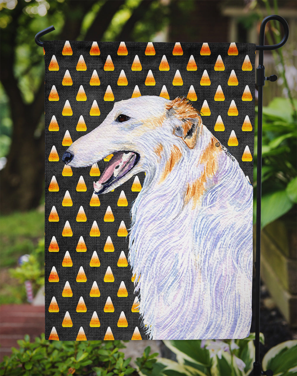 Borzoi Candy Corn Halloween Portrait Garden Flag Mailbox Decorative Yard Banner Outside Patio Artwork for Flower Beds, Garden Size, Multicolor