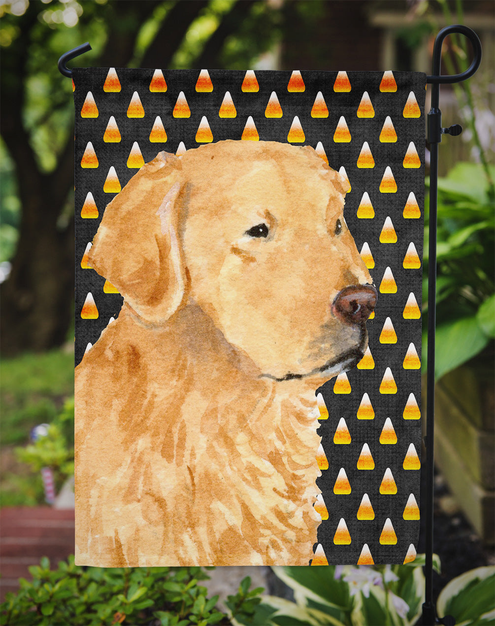 Golden Retriever Candy Corn Halloween Portrait Garden Flag Mailbox Decorative Yard Banner Outside Patio Artwork for Flower Beds, Garden Size, Multicolor