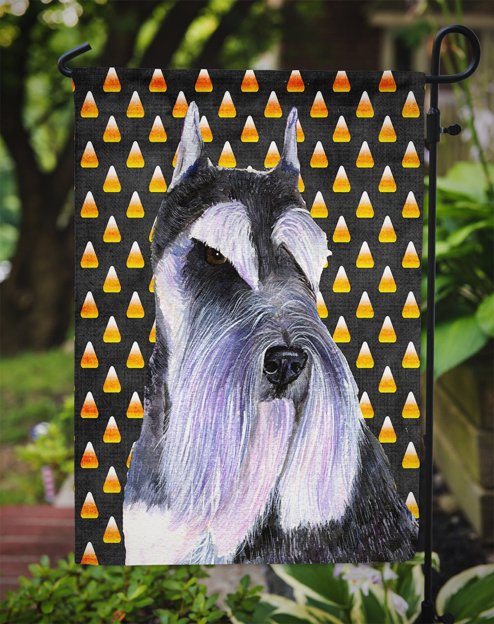 Schnauzer Candy Corn Halloween Portrait Garden Flag Mailbox Decorative Yard Banner Outside Patio Artwork for Flower Beds, Garden Size, Multicolor