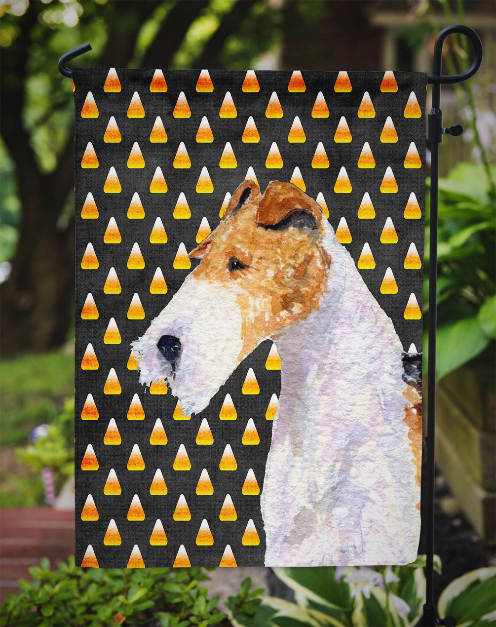 Fox Terrier Candy Corn Halloween Portrait Garden Flag Mailbox Decorative Yard Banner Outside Patio Artwork for Flower Beds, Garden Size, Multicolor