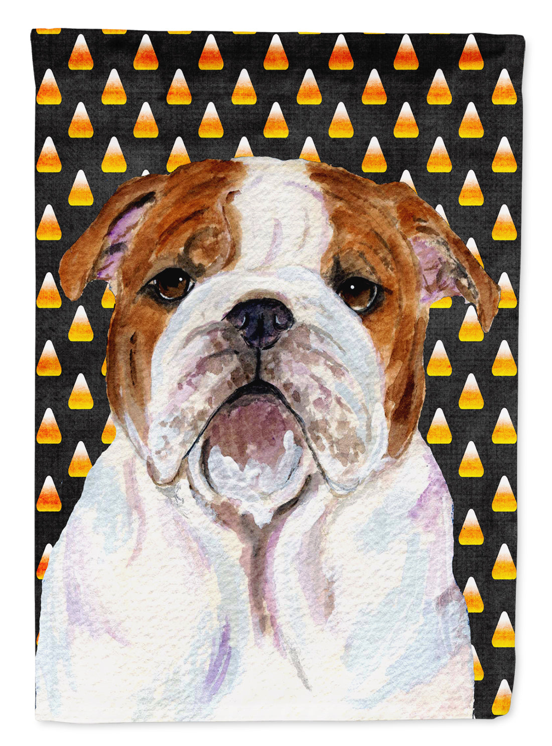 Bulldog English Candy Corn Halloween Portrait Garden Flag Mailbox Decorative Yard Banner Outside Patio Artwork for Flower Beds, Garden Size, Multicolor