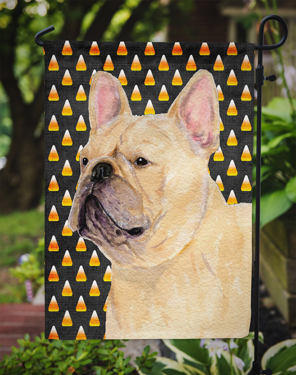 French Bulldog Candy Corn Halloween Portrait Garden Flag Mailbox Decorative Yard Banner Outside Patio Artwork for Flower Beds, Garden Size, Multicolor