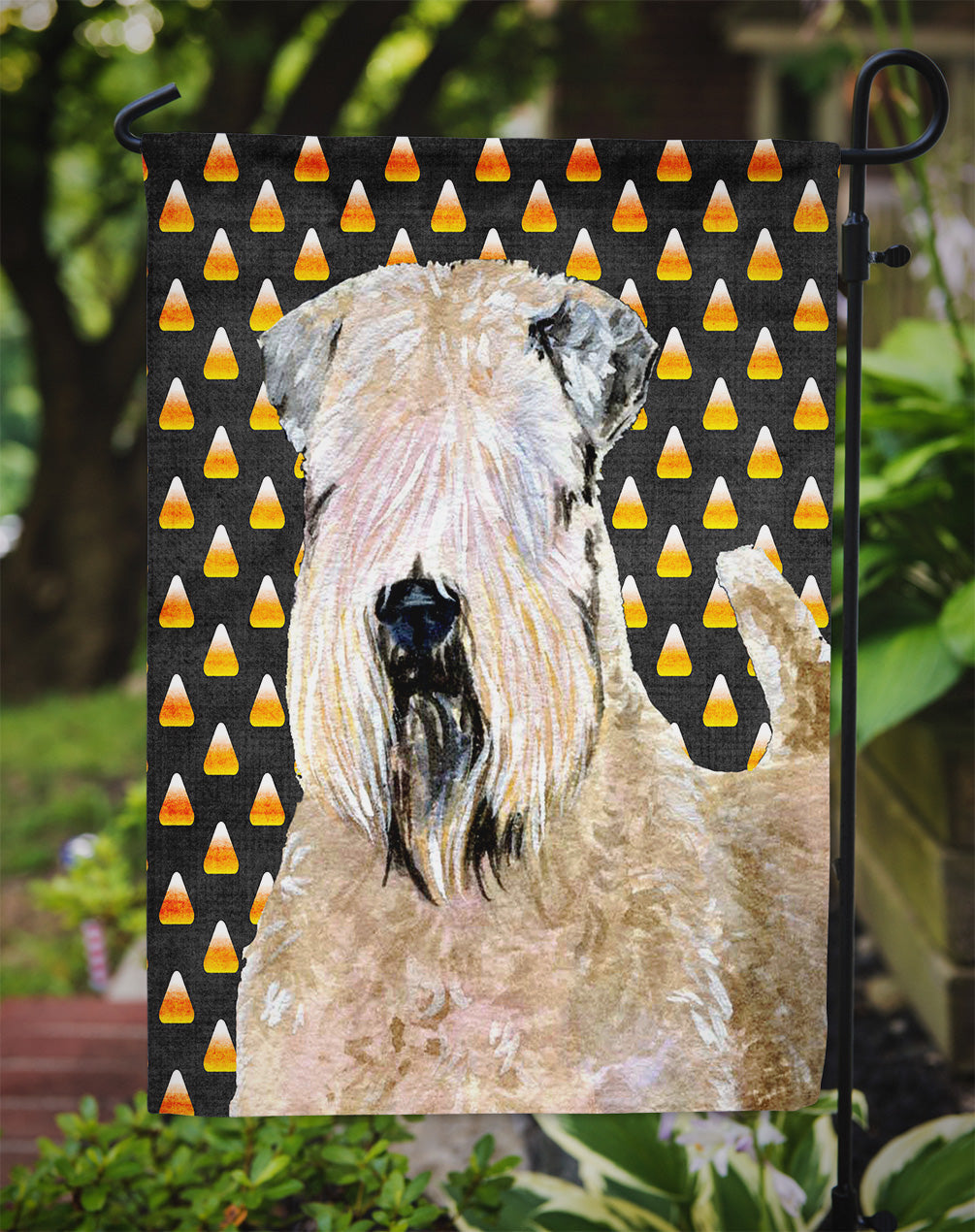 Wheaten Terrier Soft Coated Candy Corn Halloween Portrait Garden Flag Mailbox Decorative Yard Banner Outside Patio Artwork for Flower Beds, Garden Size, Multicolor