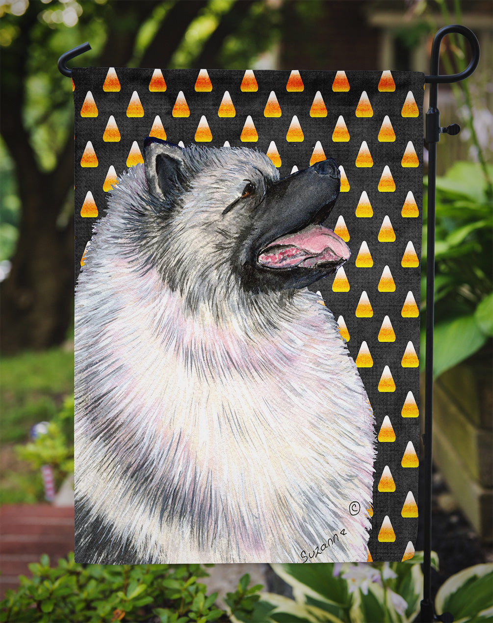 Keeshond Candy Corn Halloween Portrait Garden Flag Mailbox Decorative Yard Banner Outside Patio Artwork for Flower Beds, Garden Size, Multicolor