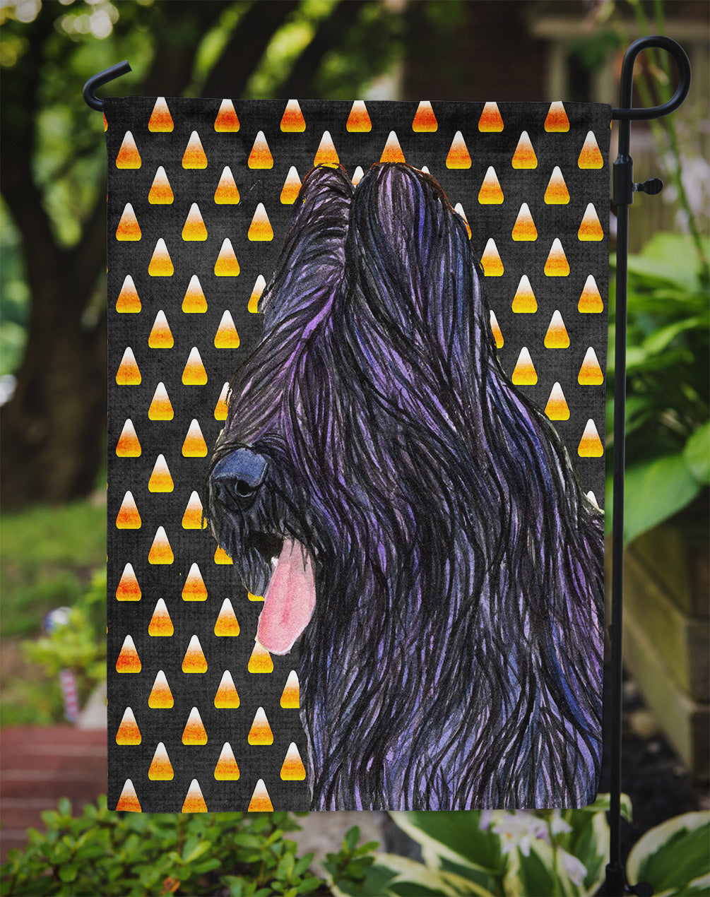 Briard Candy Corn Halloween Portrait Garden Flag Mailbox Decorative Yard Banner Outside Patio Artwork for Flower Beds, Garden Size, Multicolor