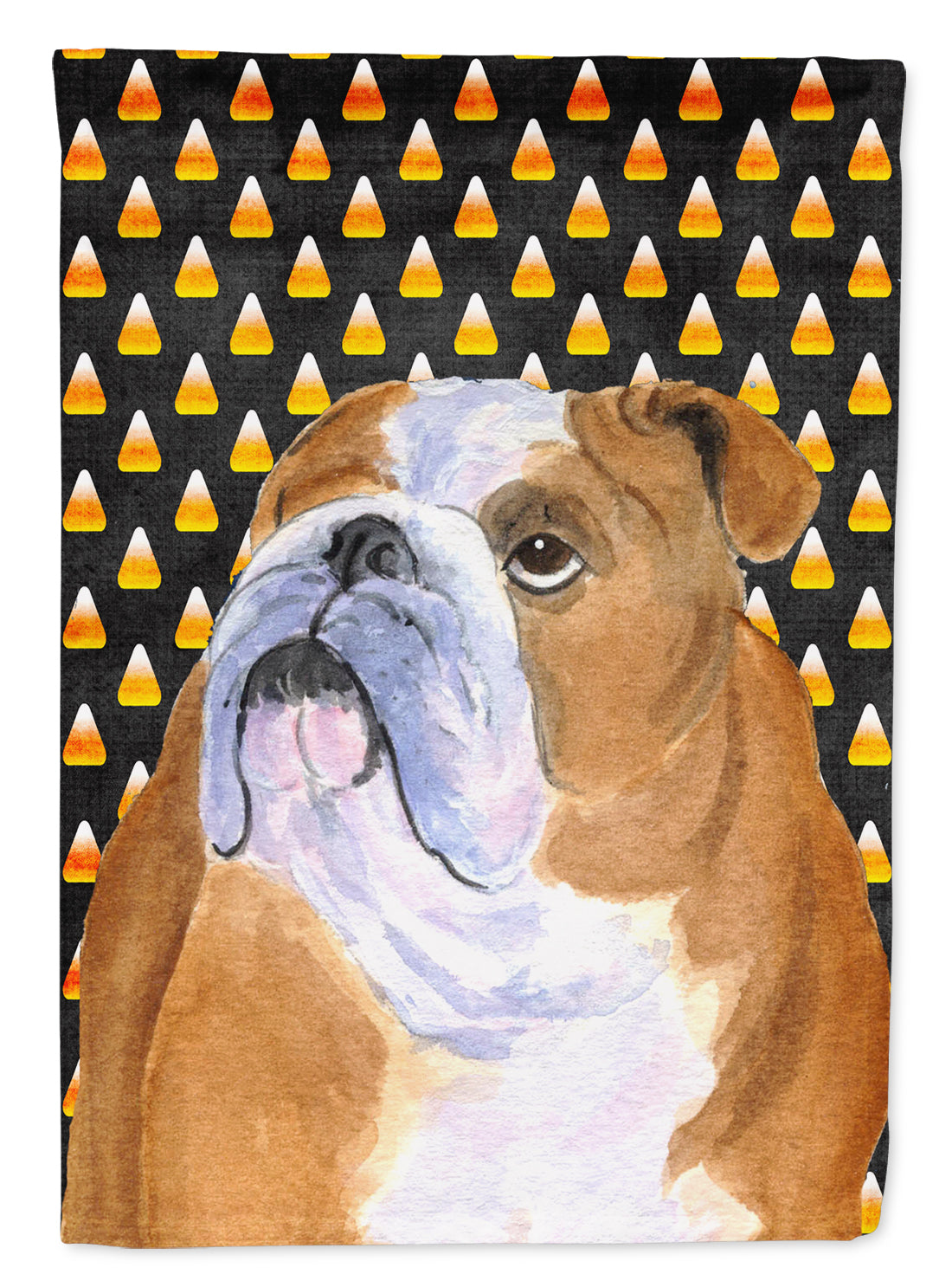 Bulldog English Candy Corn Halloween Portrait Garden Flag Mailbox Decorative Yard Banner Outside Patio Artwork for Flower Beds, Garden Size, Multicolor