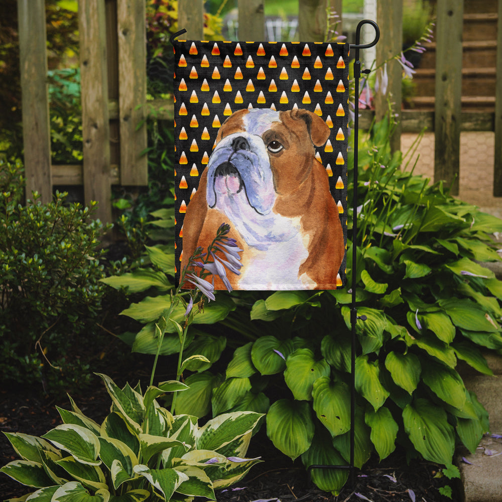 Bulldog English Candy Corn Halloween Portrait Garden Flag Mailbox Decorative Yard Banner Outside Patio Artwork for Flower Beds, Garden Size, Multicolor
