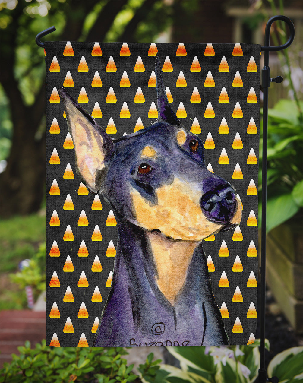 Doberman Candy Corn Halloween Portrait Garden Flag Mailbox Decorative Yard Banner Outside Patio Artwork for Flower Beds, Garden Size, Multicolor