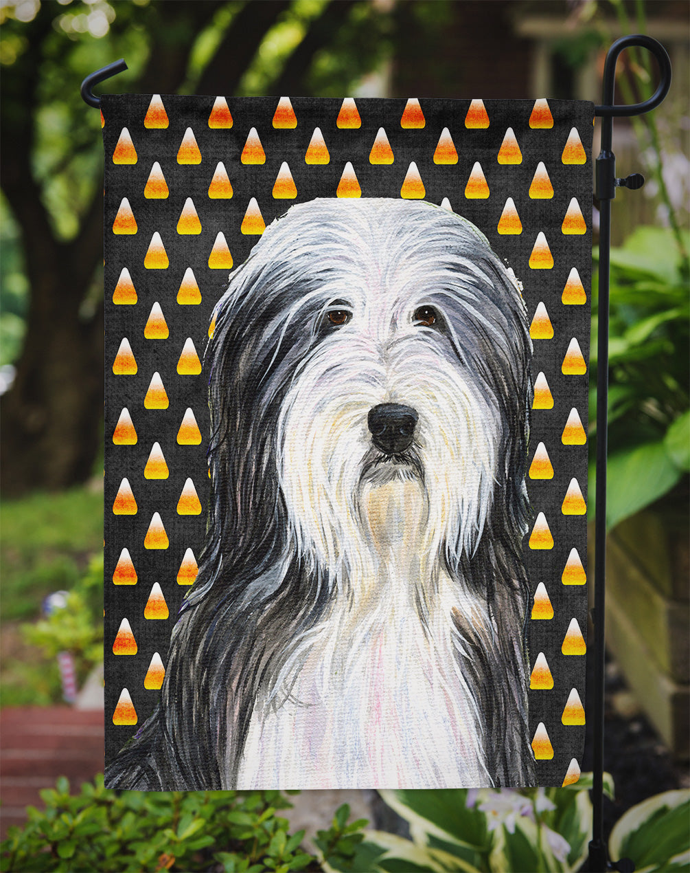 Bearded Collie Candy Corn Halloween Portrait Garden Flag Mailbox Decorative Yard Banner Outside Patio Artwork for Flower Beds, Garden Size, Multicolor