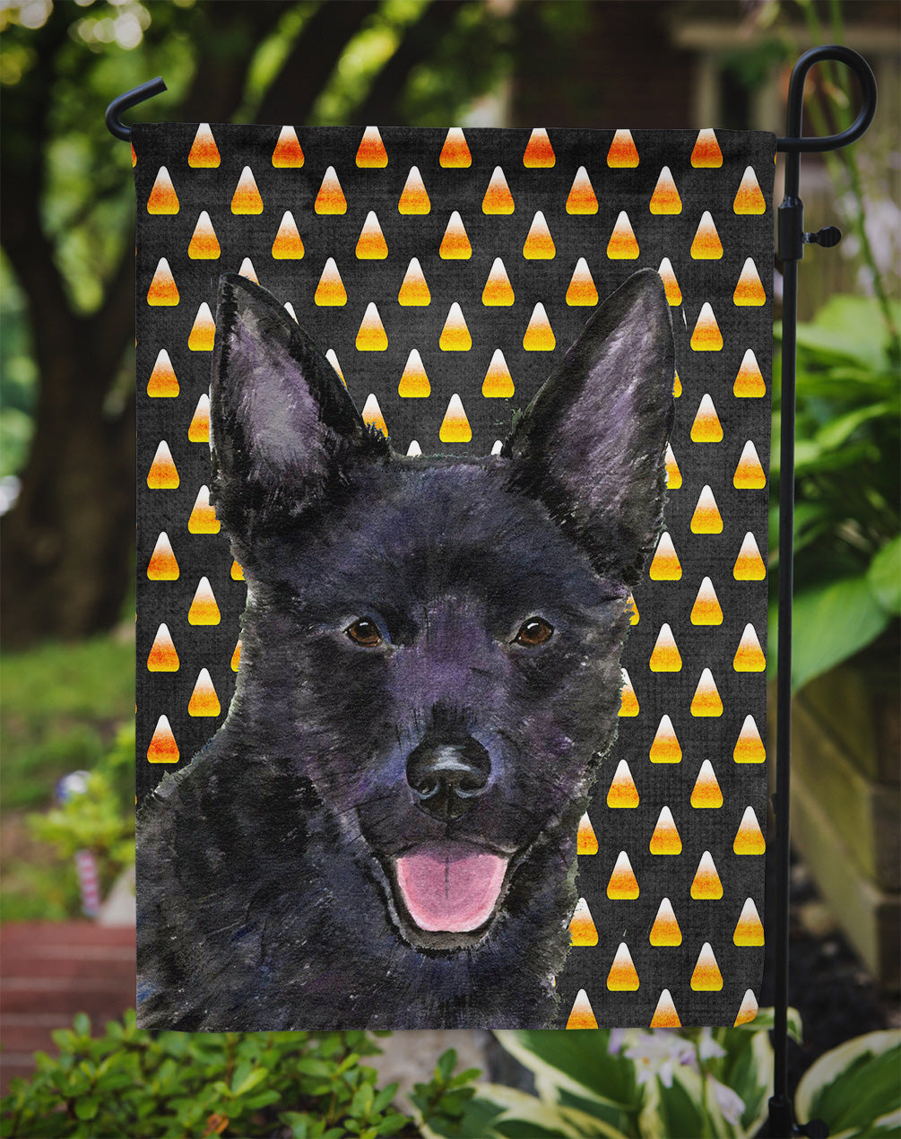 Australian Kelpie Candy Corn Halloween Portrait Garden Flag Mailbox Decorative Yard Banner Outside Patio Artwork for Flower Beds, Garden Size, Multicolor