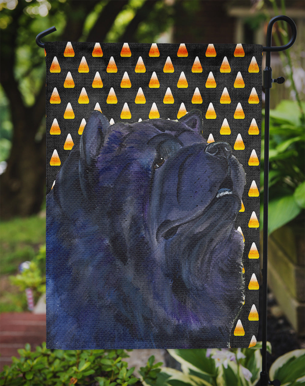 Chow Chow Candy Corn Halloween Portrait Garden Flag Mailbox Decorative Yard Banner Outside Patio Artwork for Flower Beds, Garden Size, Multicolor