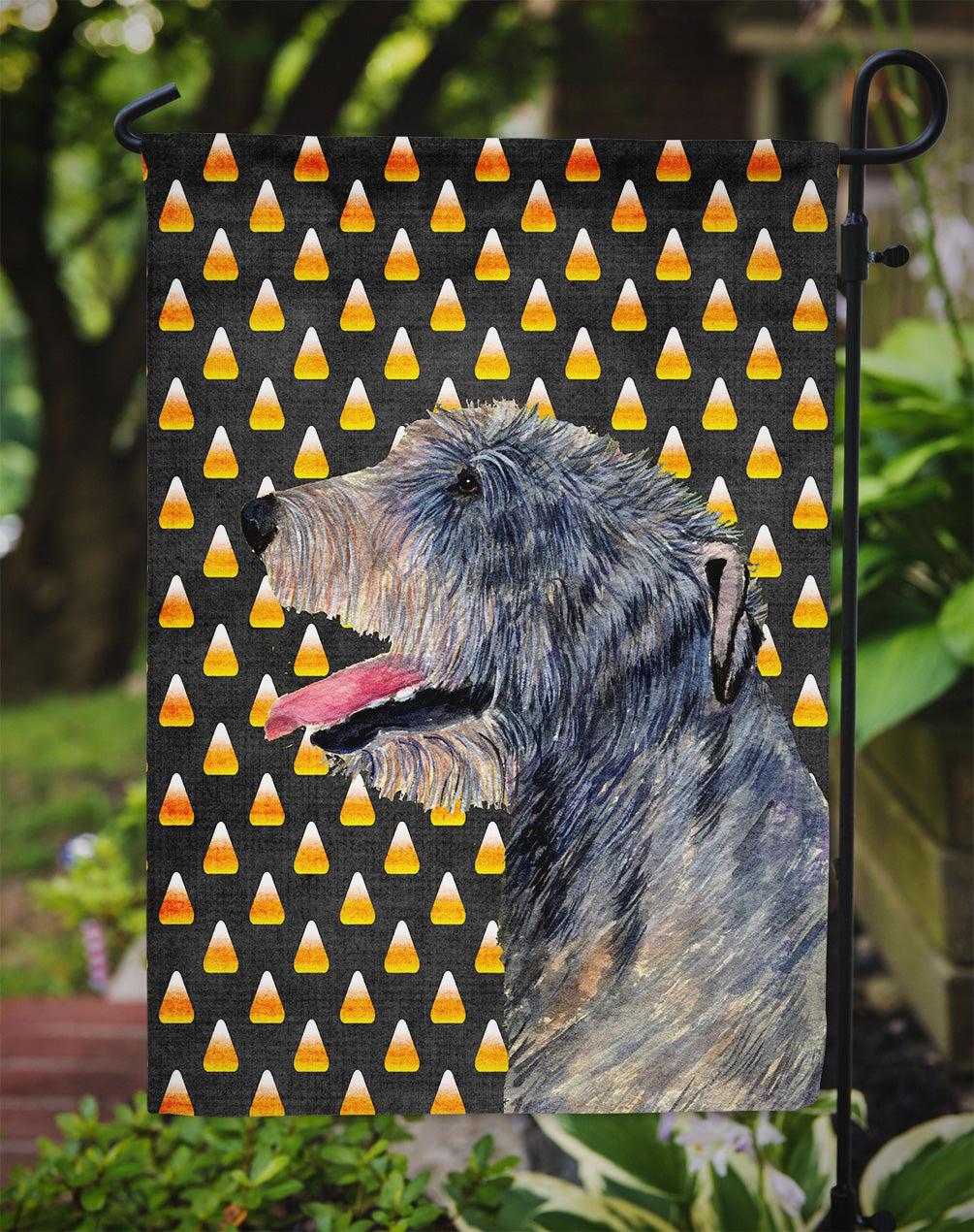 Irish Wolfhound Candy Corn Halloween Portrait Garden Flag Mailbox Decorative Yard Banner Outside Patio Artwork for Flower Beds, Garden Size, Multicolor