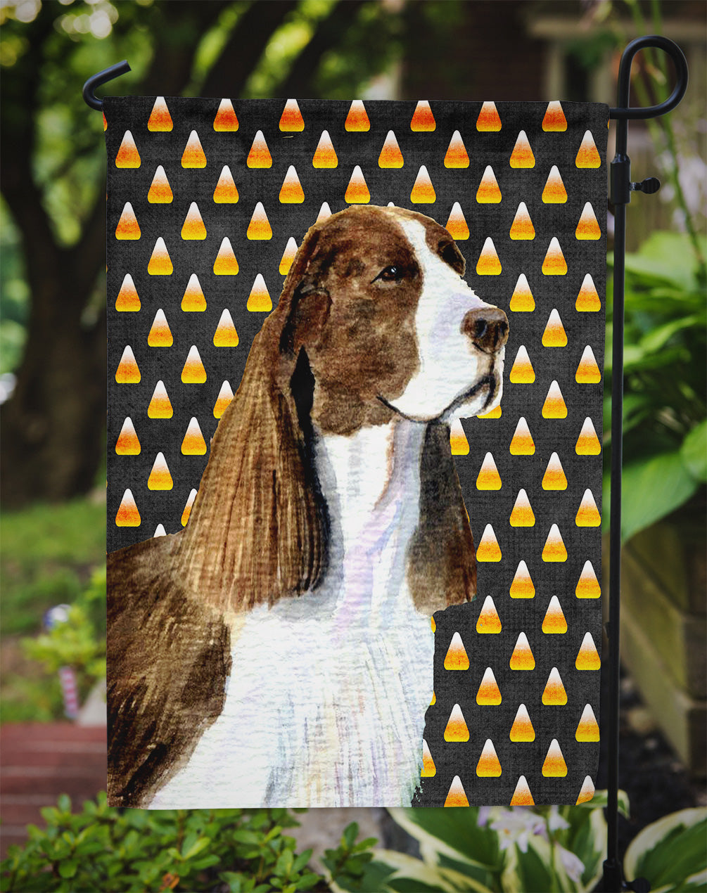 Springer Spaniel Candy Corn Halloween Portrait Garden Flag Mailbox Decorative Yard Banner Outside Patio Artwork for Flower Beds, Garden Size, Multicolor