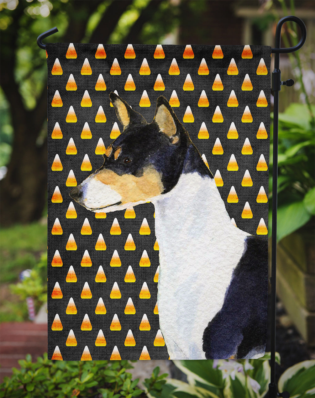 Basenji Candy Corn Halloween Portrait Garden Flag Mailbox Decorative Yard Banner Outside Patio Artwork for Flower Beds, Garden Size, Multicolor