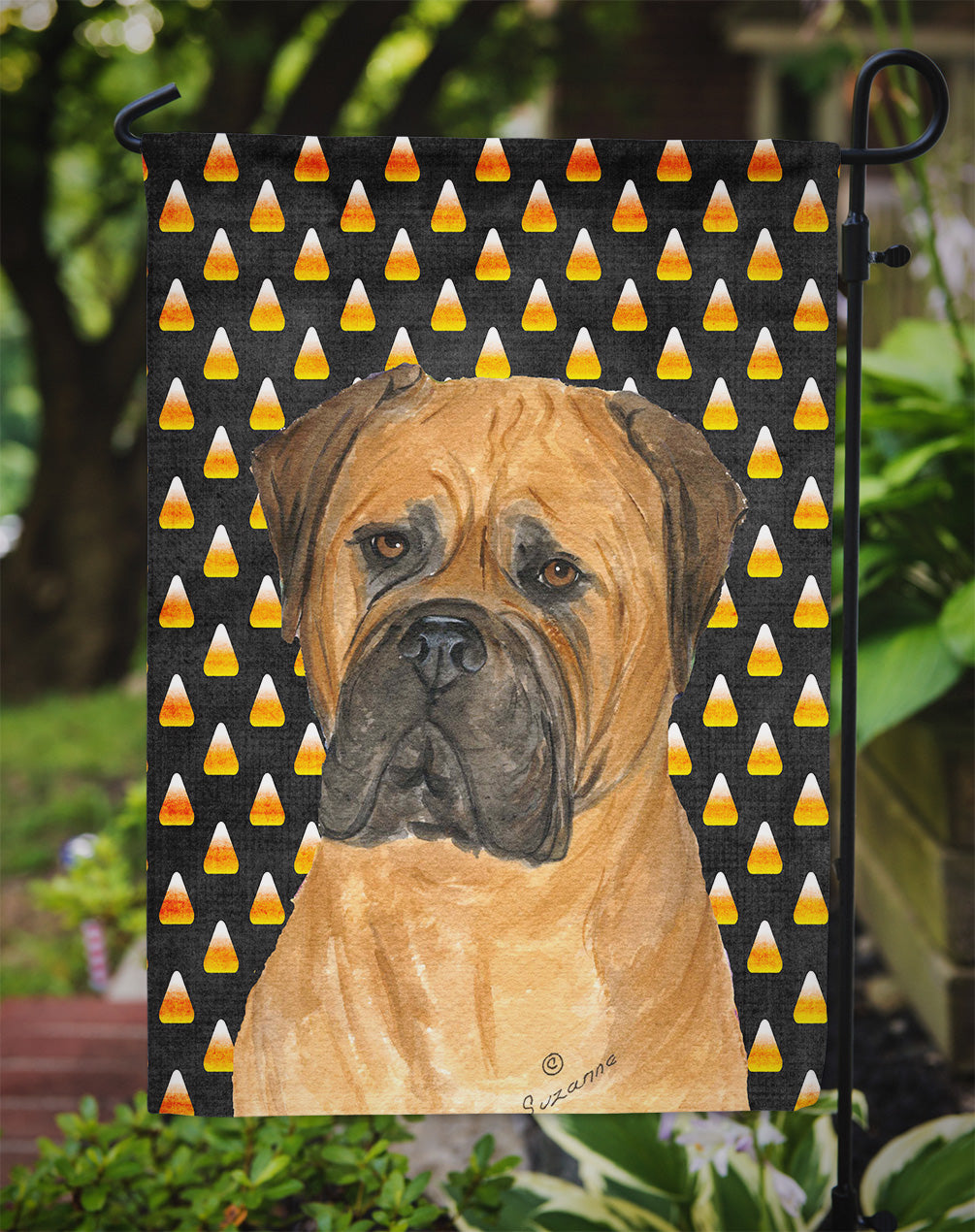 Bullmastiff Candy Corn Halloween Portrait Garden Flag Mailbox Decorative Yard Banner Outside Patio Artwork for Flower Beds, Garden Size, Multicolor