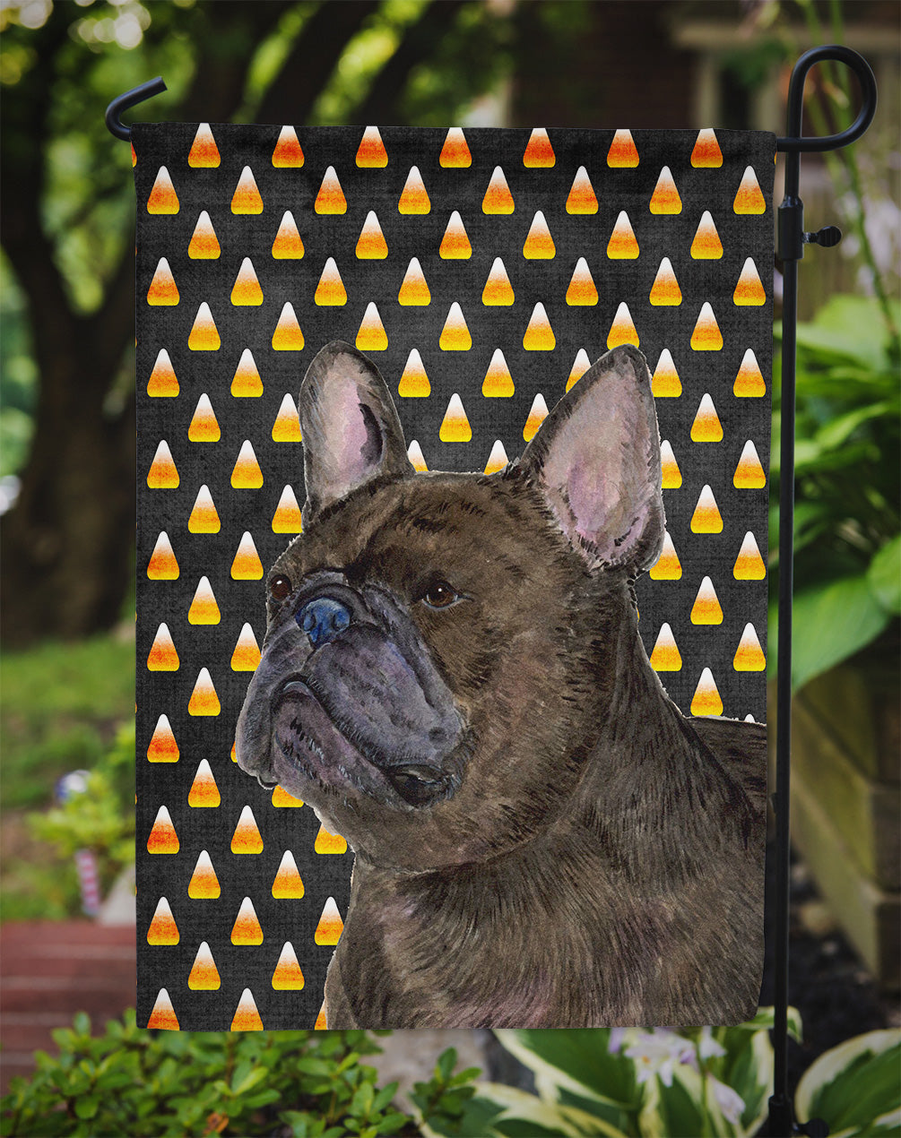 French Bulldog Candy Corn Halloween Portrait Garden Flag Mailbox Decorative Yard Banner Outside Patio Artwork for Flower Beds, Garden Size, Multicolor