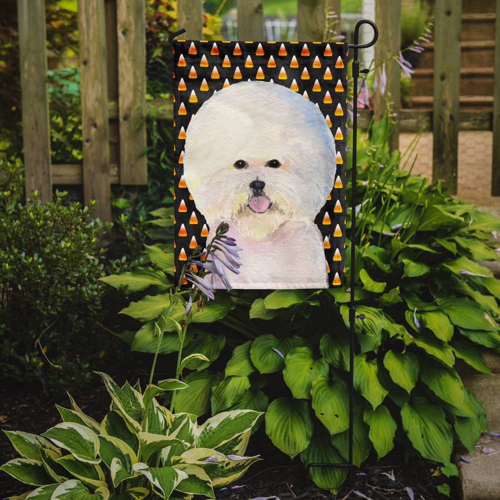 Bichon Frise Candy Corn Halloween Portrait Garden Flag Mailbox Decorative Yard Banner Outside Patio Artwork for Flower Beds, Garden Size, Multicolor