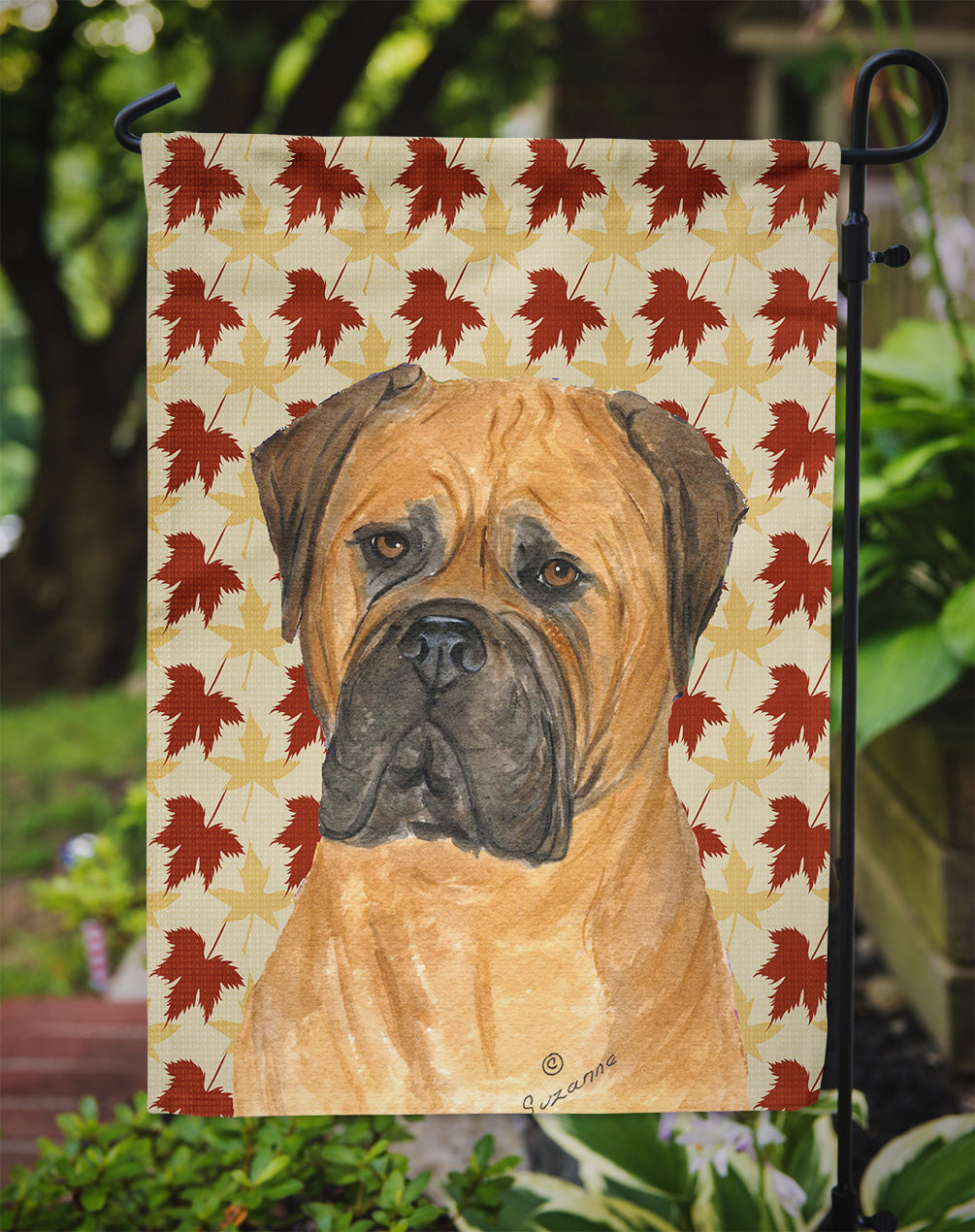 Bullmastiff Fall Leaves Portrait Garden Flag Mailbox Decorative Yard Banner Outside Patio Artwork for Flower Beds, Garden Size, Multicolor
