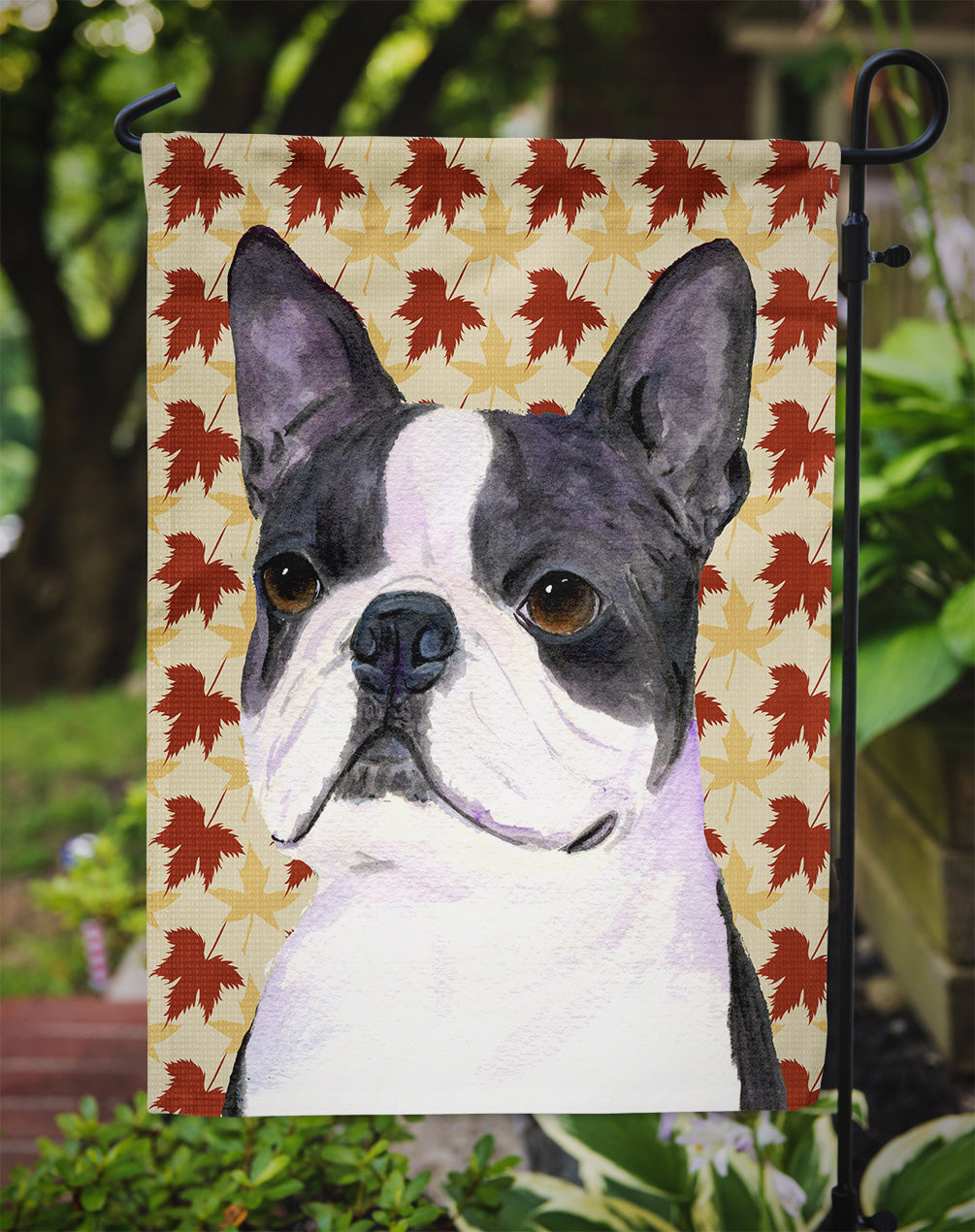 Boston Terrier Fall Leaves Portrait Garden Flag Mailbox Decorative Yard Banner Outside Patio Artwork for Flower Beds, Garden Size, Multicolor