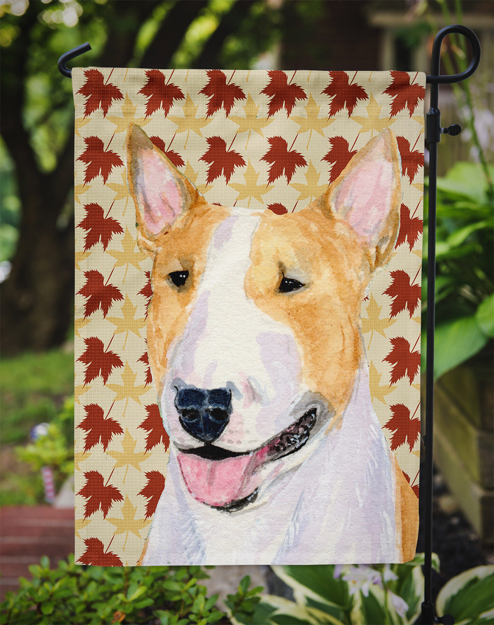 Bull Terrier Fall Leaves Portrait Garden Flag Mailbox Decorative Yard Banner Outside Patio Artwork for Flower Beds, Garden Size, Multicolor