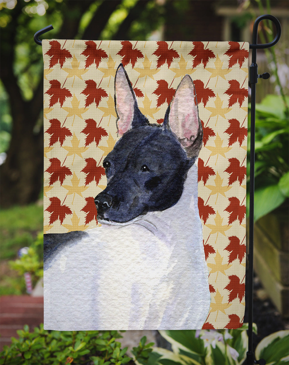 Rat Terrier Fall Leaves Portrait Garden Flag Mailbox Decorative Yard Banner Outside Patio Artwork for Flower Beds, Garden Size, Multicolor