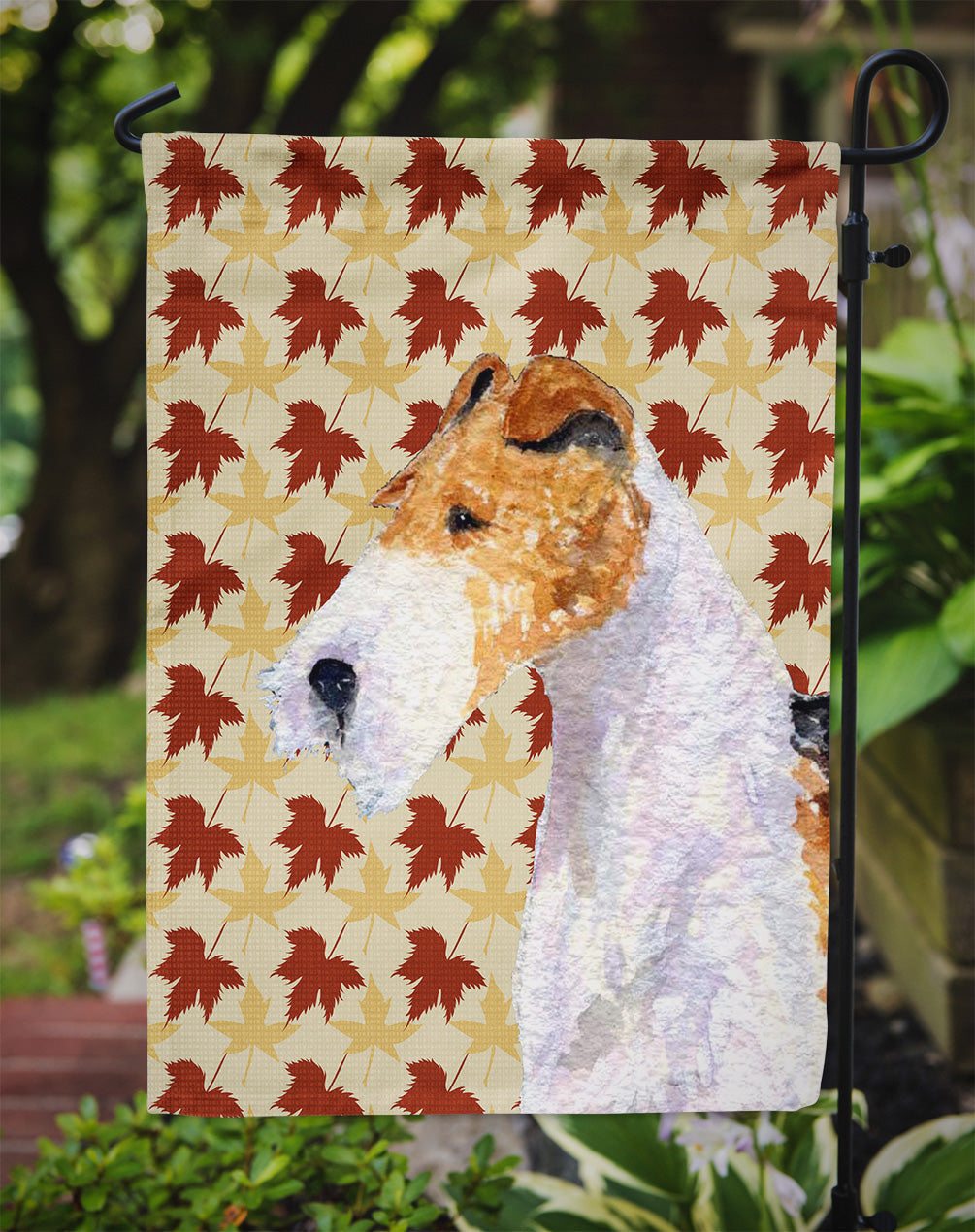 Fox Terrier Fall Leaves Portrait Garden Flag Mailbox Decorative Yard Banner Outside Patio Artwork for Flower Beds, Garden Size, Multicolor