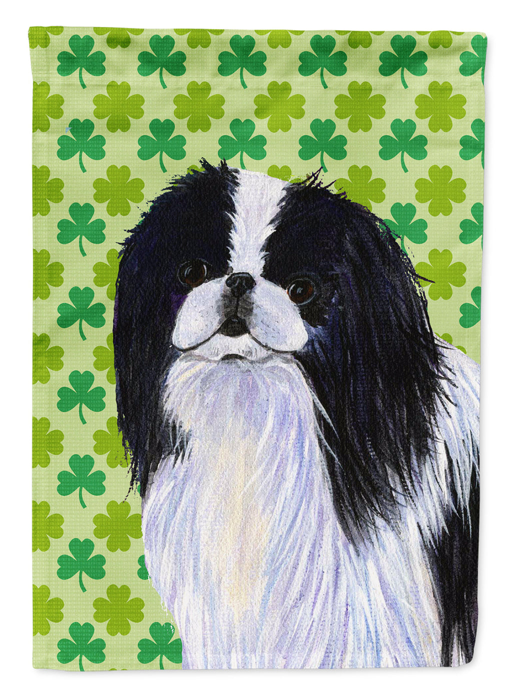 Japanese Chin St. Patrick's Day Shamrock Portrait Garden Flag Mailbox Decorative Yard Banner Outside Patio Artwork for Flower Beds, Garden Size, Multicolor