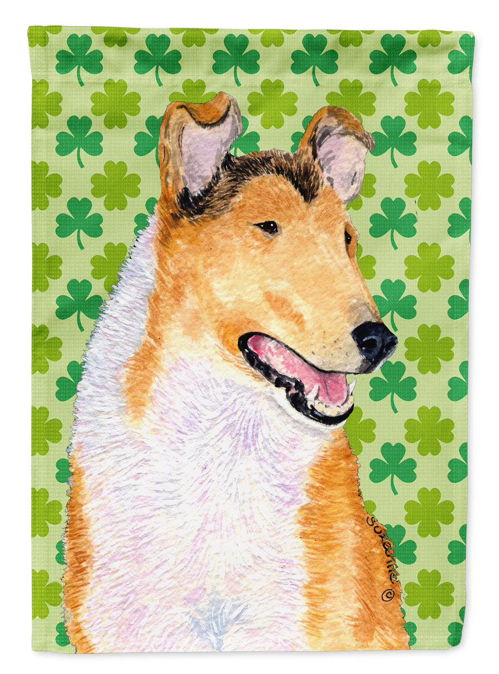 Collie Smooth St. Patrick's Day Shamrock Portrait Garden Flag Mailbox Decorative Yard Banner Outside Patio Artwork for Flower Beds, Garden Size, Multicolor