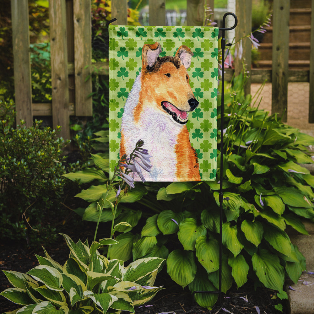 Collie Smooth St. Patrick's Day Shamrock Portrait Garden Flag Mailbox Decorative Yard Banner Outside Patio Artwork for Flower Beds, Garden Size, Multicolor
