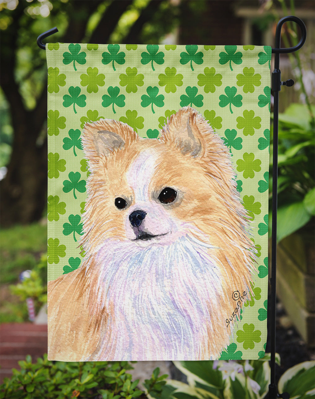 Chihuahua St. Patrick's Day Shamrock Portrait Garden Flag Mailbox Decorative Yard Banner Outside Patio Artwork for Flower Beds, Garden Size, Multicolor