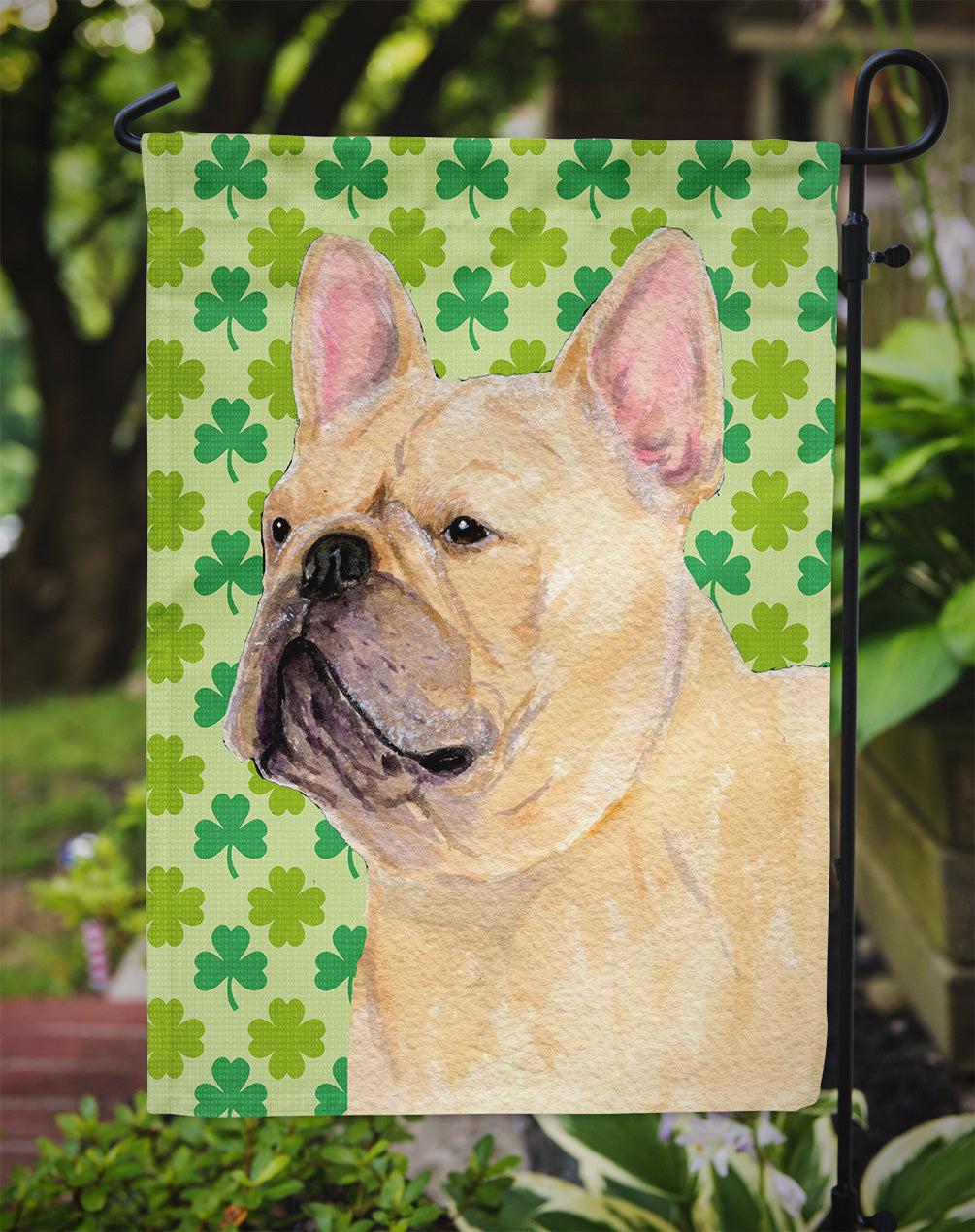 French Bulldog St. Patrick's Day Shamrock Portrait Garden Flag Mailbox Decorative Yard Banner Outside Patio Artwork for Flower Beds, Garden Size, Multicolor