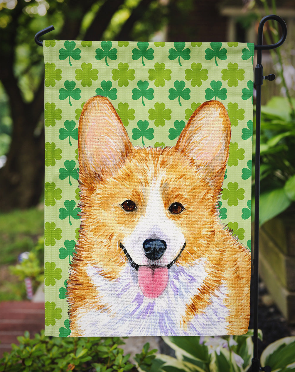 Corgi St. Patrick's Day Shamrock Portrait Garden Flag Mailbox Decorative Yard Banner Outside Patio Artwork for Flower Beds, Garden Size, Multicolor