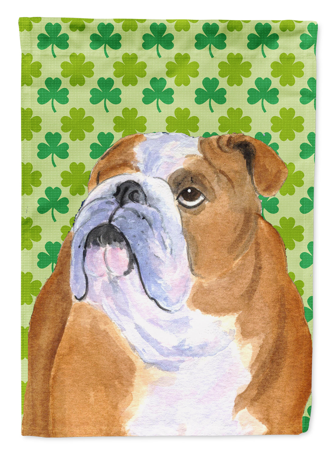 Bulldog English St. Patrick's Day Shamrock Portrait Garden Flag Mailbox Decorative Yard Banner Outside Patio Artwork for Flower Beds, Garden Size, Multicolor