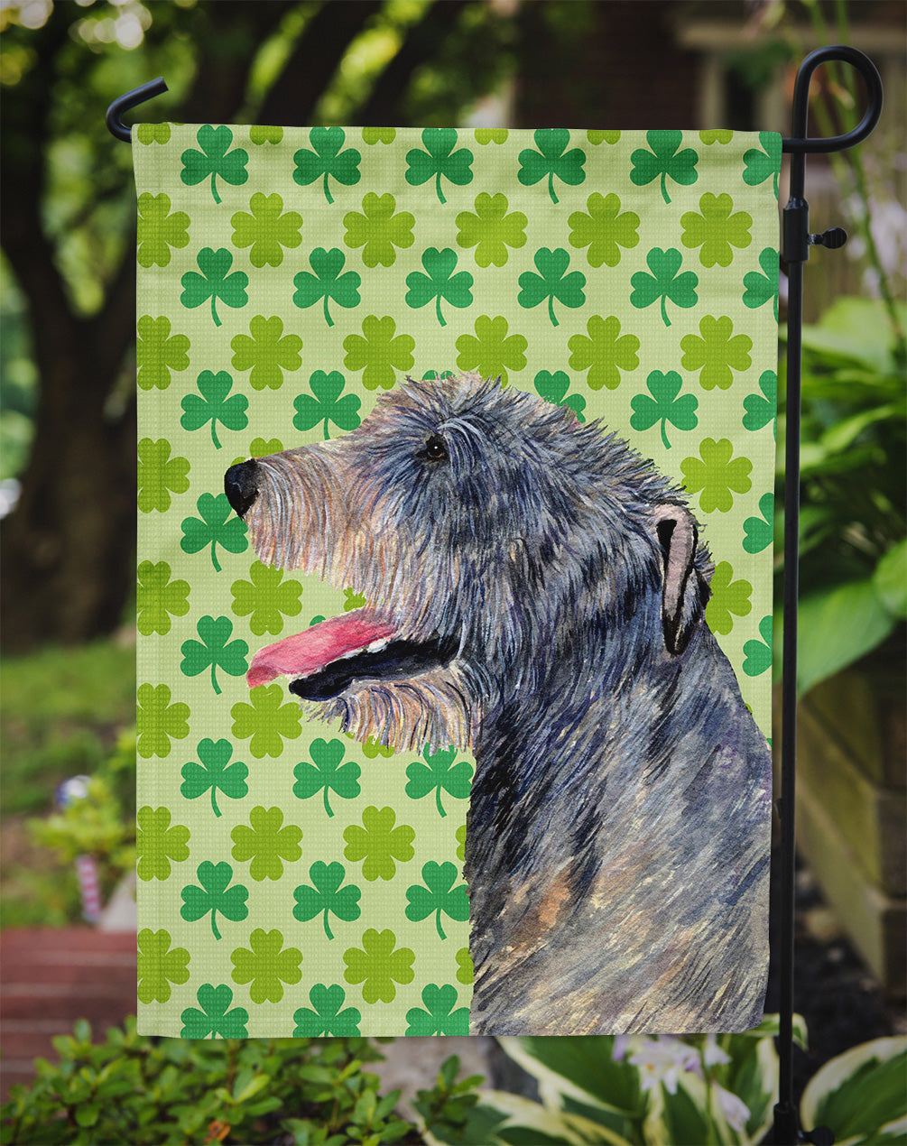 Irish Wolfhound St. Patrick's Day Shamrock Portrait Garden Flag Mailbox Decorative Yard Banner Outside Patio Artwork for Flower Beds, Garden Size, Multicolor