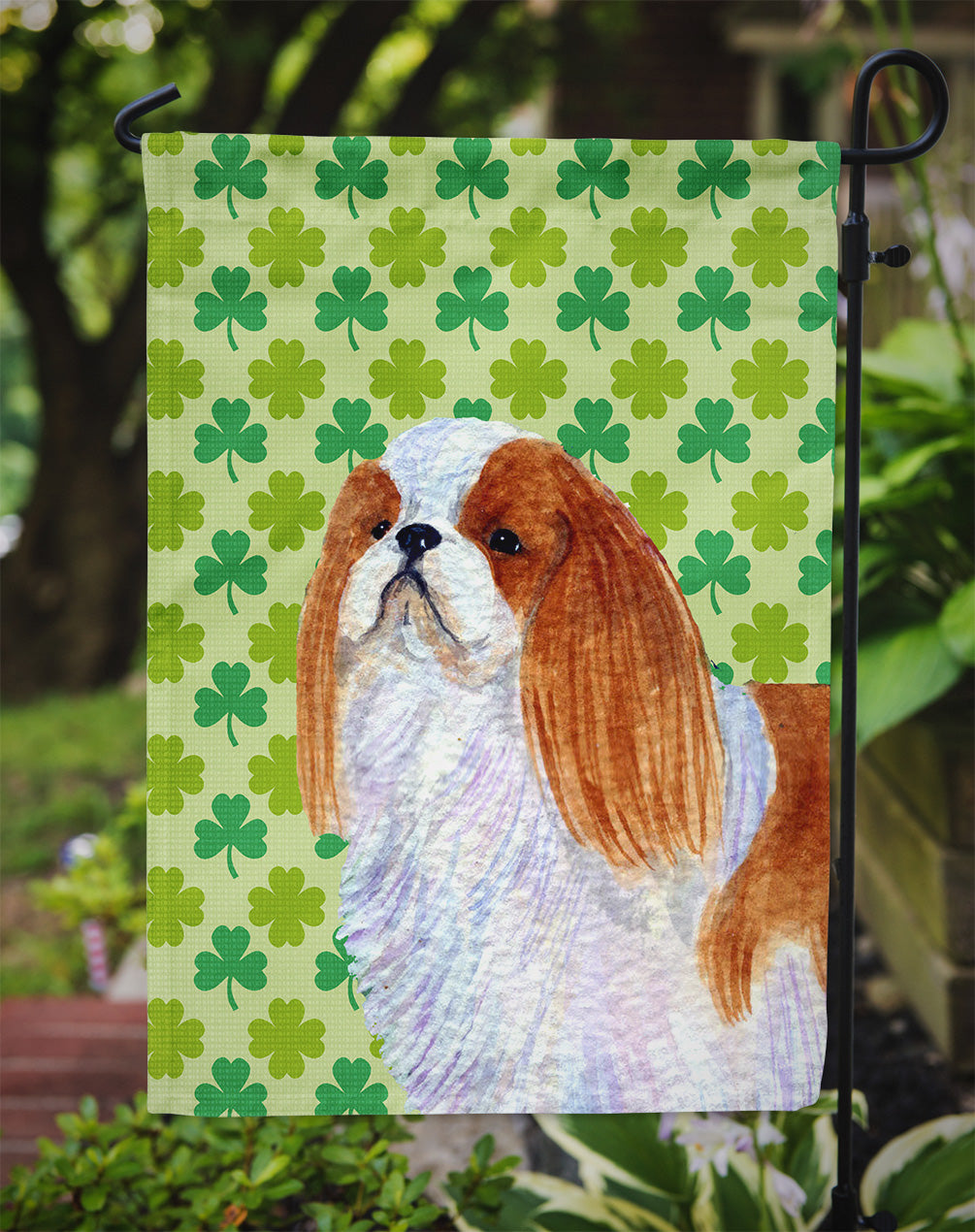 English Toy Spaniel St. Patrick's Day Shamrock Portrait Garden Flag Mailbox Decorative Yard Banner Outside Patio Artwork for Flower Beds, Garden Size, Multicolor