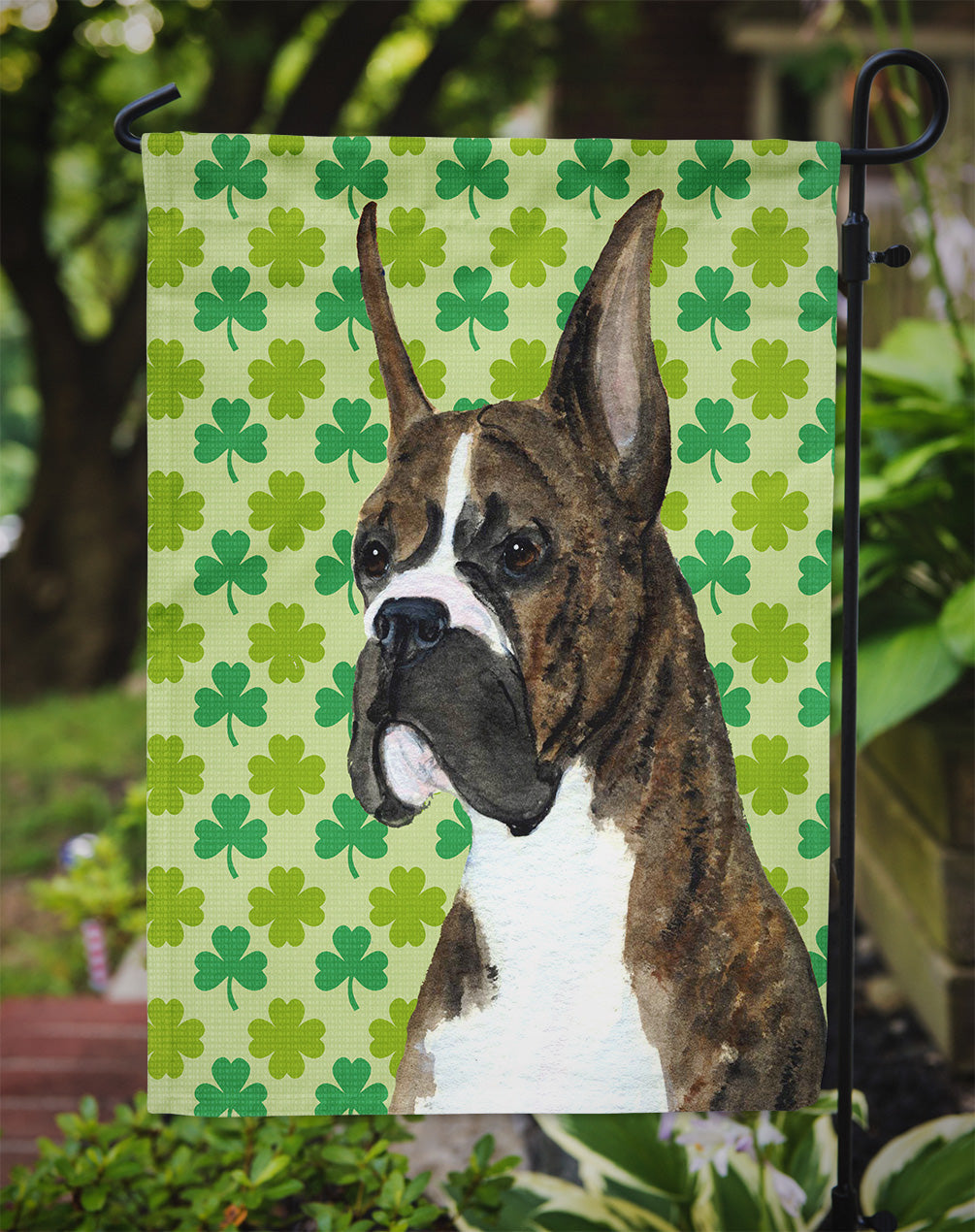 Boxer St. Patrick's Day Shamrock Portrait Garden Flag Mailbox Decorative Yard Banner Outside Patio Artwork for Flower Beds, Garden Size, Multicolor