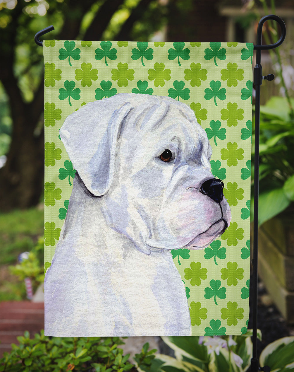 Boxer St. Patrick's Day Shamrock Portrait Garden Flag Mailbox Decorative Yard Banner Outside Patio Artwork for Flower Beds, Garden Size, Multicolor