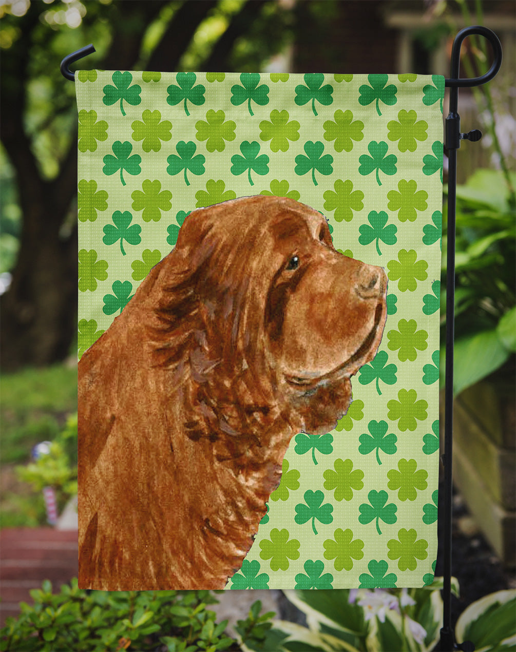 Sussex Spaniel St. Patrick's Day Shamrock Portrait Garden Flag Mailbox Decorative Yard Banner Outside Patio Artwork for Flower Beds, Garden Size, Multicolor